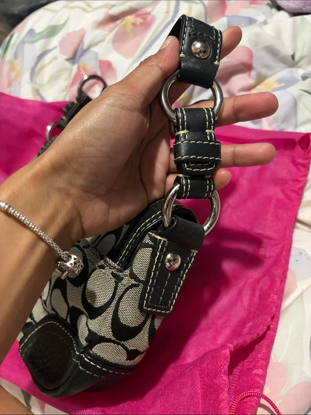 Coach Black and Gray Signature Canvas Shoulder Bag